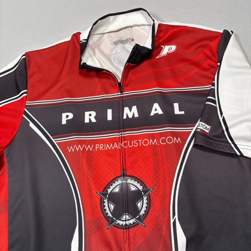 Primal Custom Cycling Jersey Mens XL Red Black Full Zip Short Sleeve SpeedPro